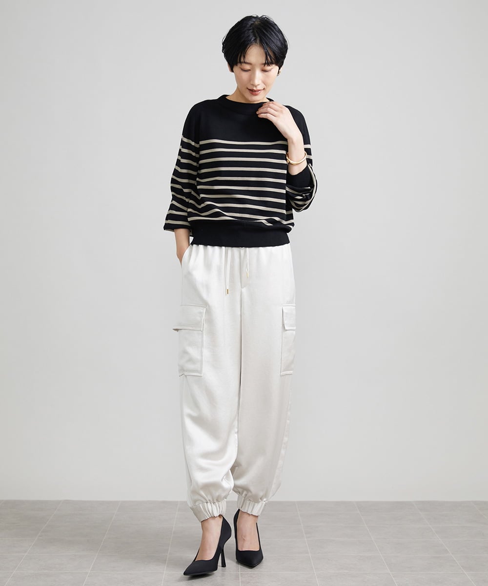 F6FAV15180 MICHEL KLEIN(小さいサイズ)(メゾン ドゥ サンク) [小さいサイズ]ホールガーメント(R)ボトルネックニット（ボーダー・無地/定番） ボルドー(77)