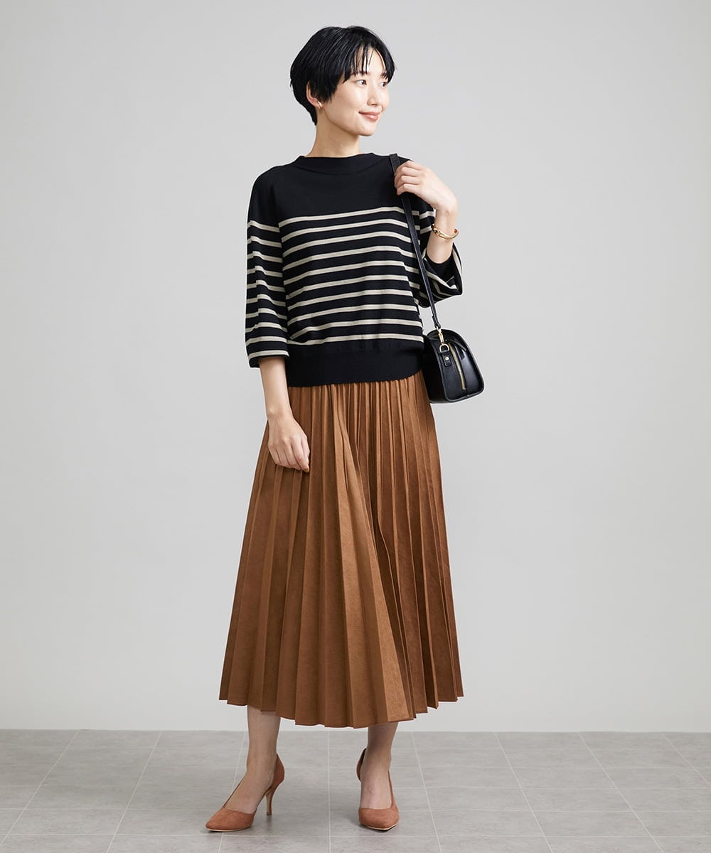 F6FAV15180 MICHEL KLEIN(小さいサイズ)(メゾン ドゥ サンク) [小さいサイズ]ホールガーメント(R)ボトルネックニット（ボーダー・無地/定番） ボルドー(77)