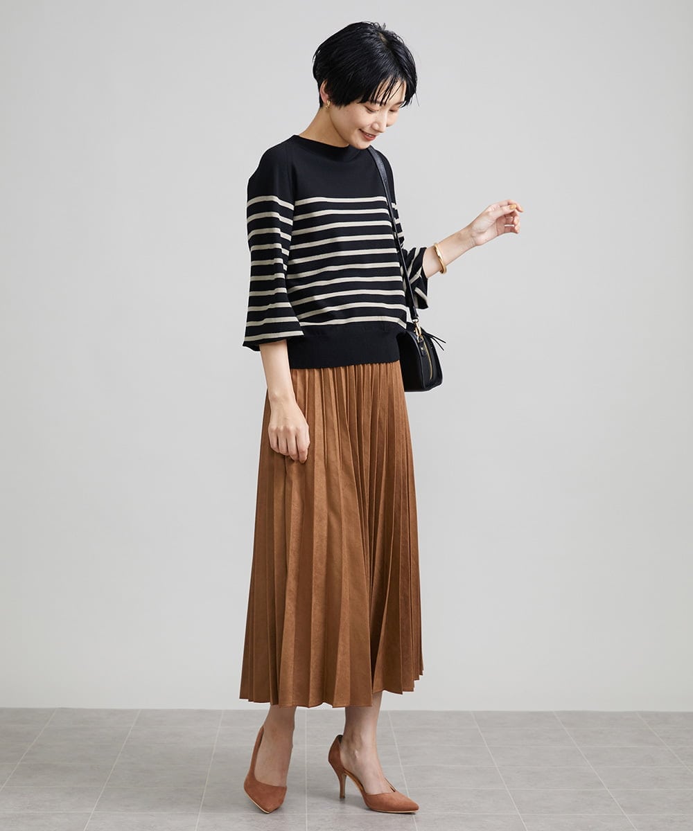 F6FAV15180 MICHEL KLEIN(小さいサイズ)(メゾン ドゥ サンク) [小さいサイズ]ホールガーメント(R)ボトルネックニット（ボーダー・無地/定番） ボルドー(77)