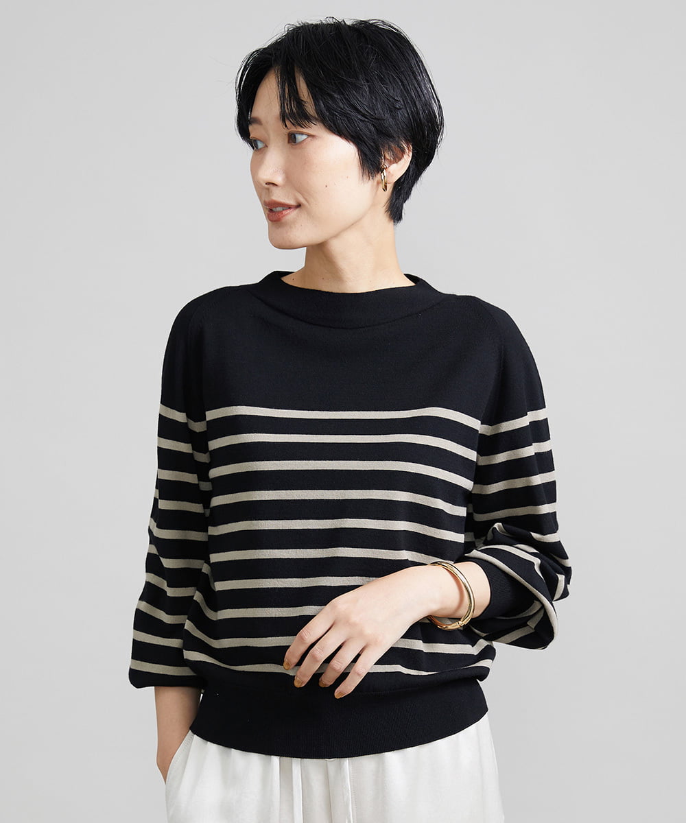 F6FAV15180 MICHEL KLEIN(小さいサイズ)(メゾン ドゥ サンク) [小さいサイズ]ホールガーメント(R)ボトルネックニット（ボーダー・無地/定番） ボルドー(77)