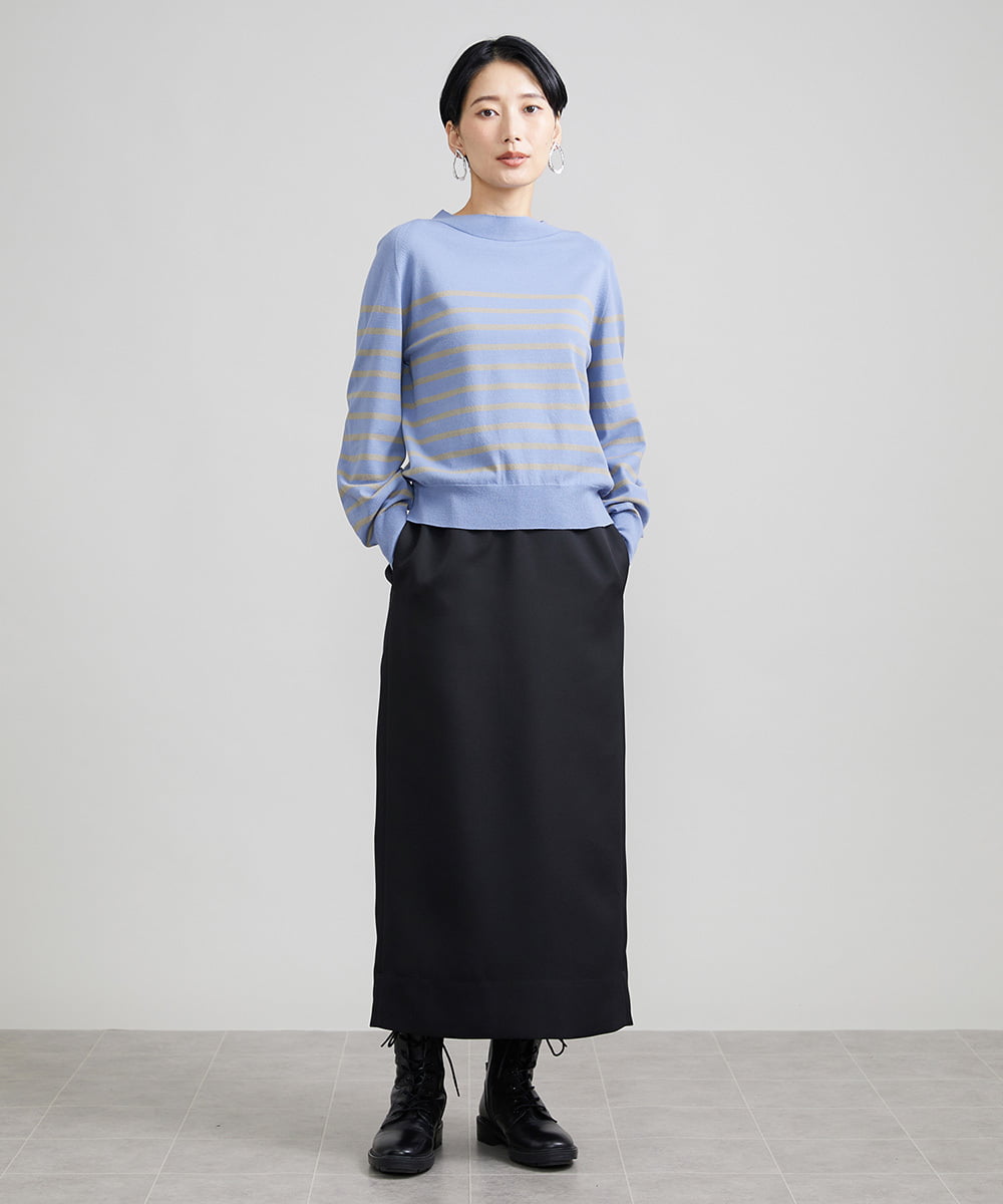 F6FAV15180 MICHEL KLEIN(小さいサイズ)(メゾン ドゥ サンク) [小さいサイズ]ホールガーメント(R)ボトルネックニット（ボーダー・無地/定番） ボルドー(77)