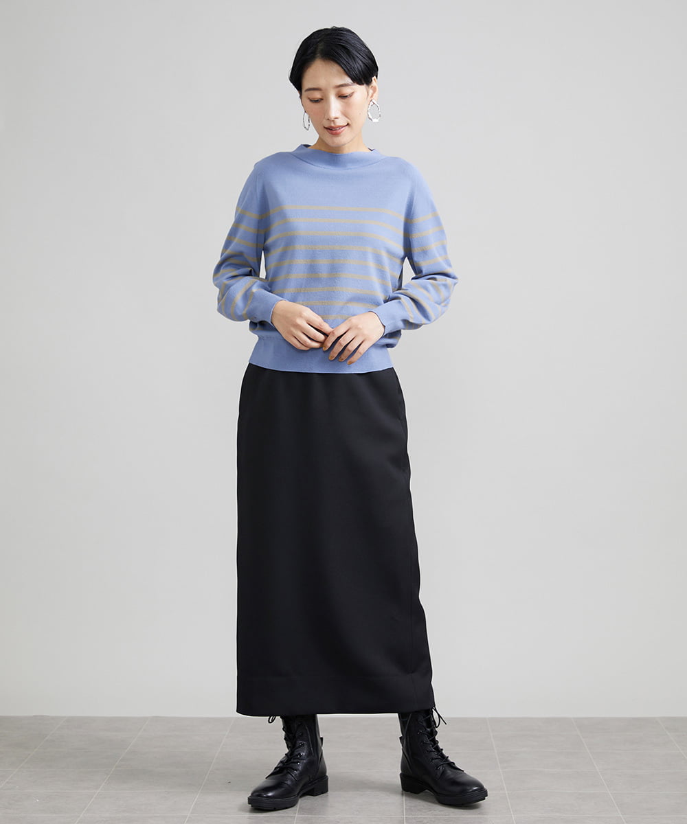 F6FAV15180 MICHEL KLEIN(小さいサイズ)(メゾン ドゥ サンク) [小さいサイズ]ホールガーメント(R)ボトルネックニット（ボーダー・無地/定番） ボルドー(77)