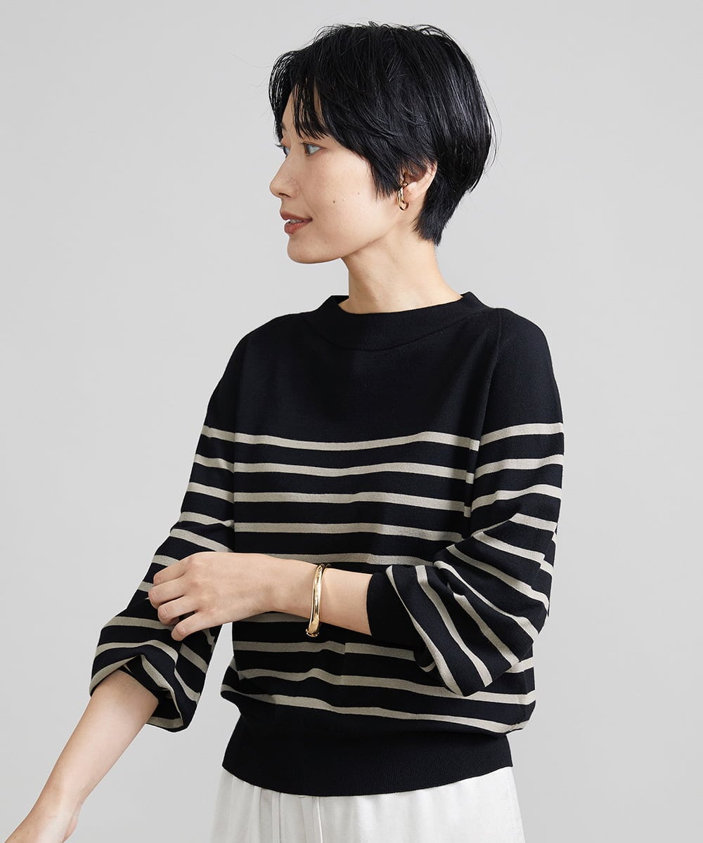 F6FAV15180 MICHEL KLEIN(小さいサイズ)(メゾン ドゥ サンク) [小さいサイズ]ホールガーメント(R)ボトルネックニット（ボーダー・無地/定番） ボルドー(77)