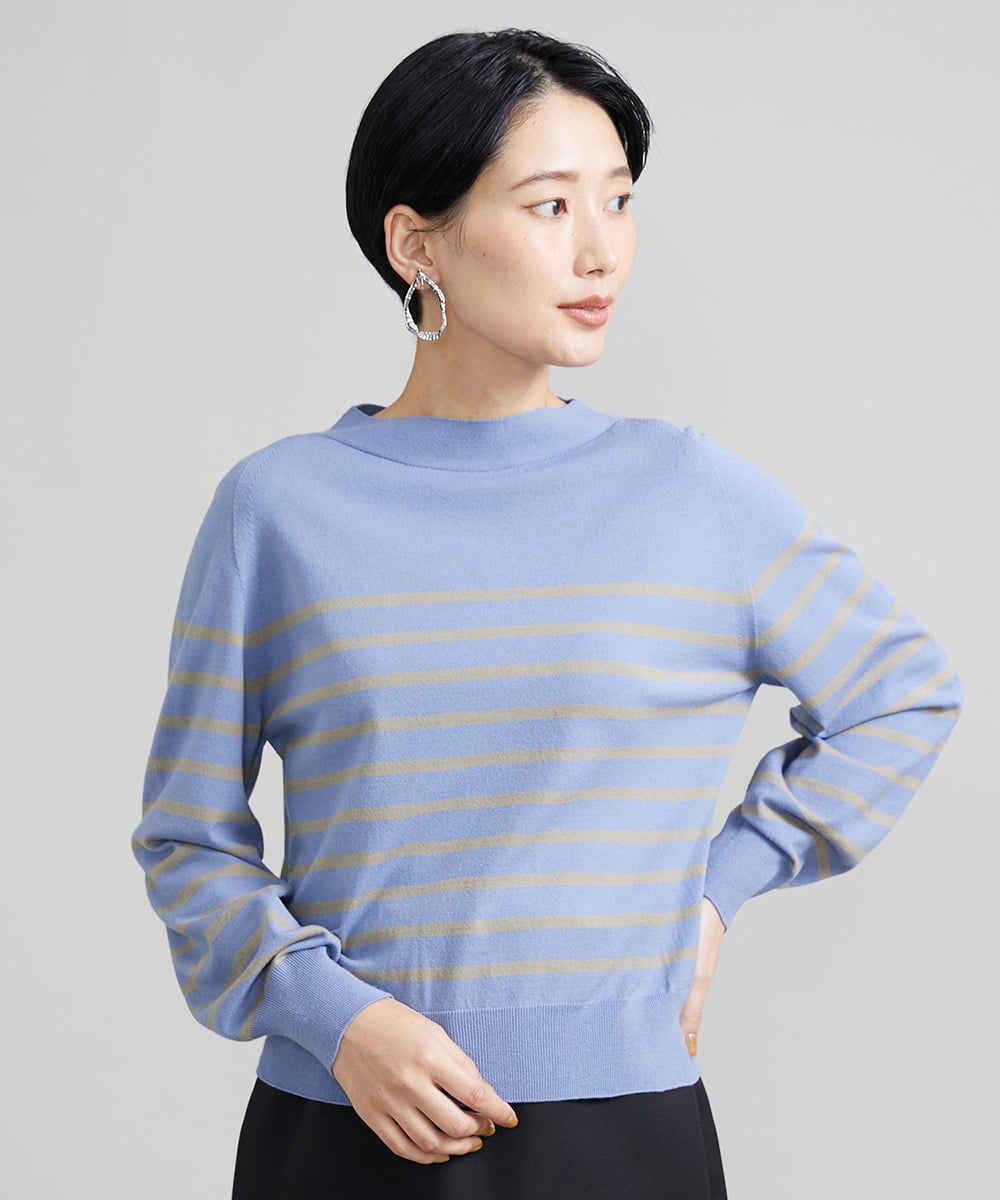 F6FAV15180 MICHEL KLEIN(小さいサイズ)(メゾン ドゥ サンク) [小さいサイズ]ホールガーメント(R)ボトルネックニット（ボーダー・無地/定番） ボルドー(77)
