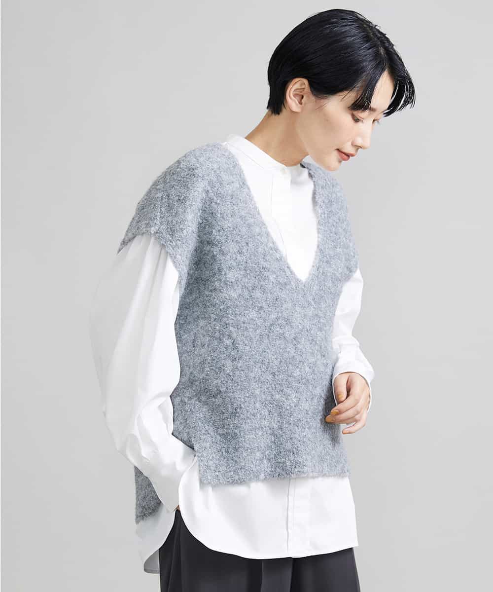 F6FAV30200 MICHEL KLEIN(小さいサイズ)(メゾン ドゥ サンク) [小さいサイズ]ループヤーンVネックニットベスト グレー(92)