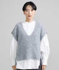 F6FAV30200 MICHEL KLEIN(小さいサイズ)(メゾン ドゥ サンク) [小さいサイズ]ループヤーンVネックニットベスト グレー(92)