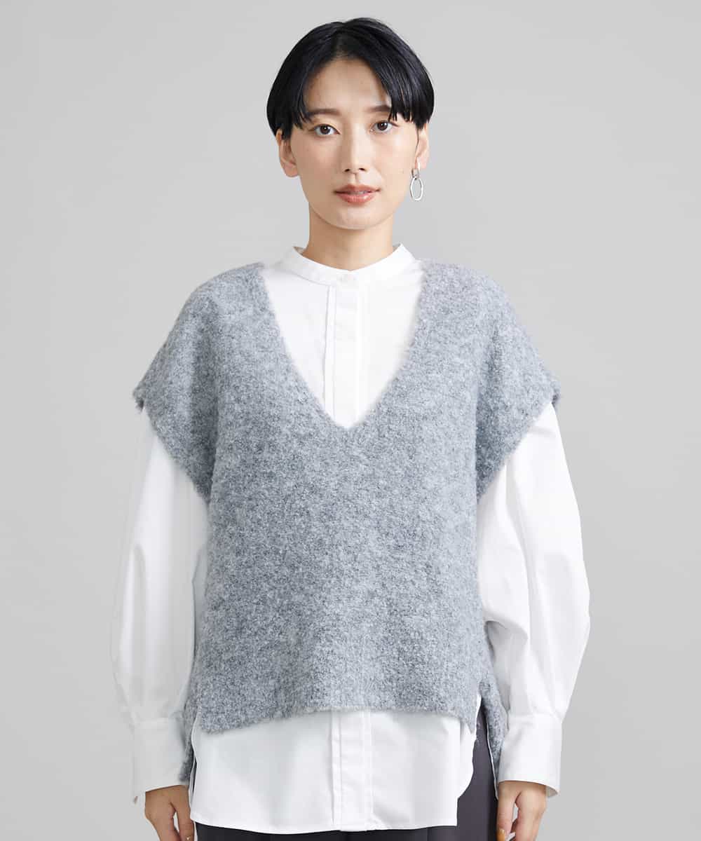 F6FAV30200 MICHEL KLEIN(小さいサイズ)(メゾン ドゥ サンク) [小さいサイズ]ループヤーンVネックニットベスト グレー(92)