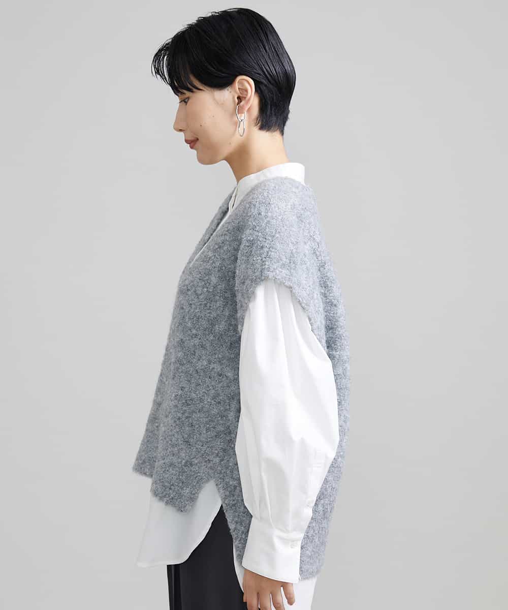 F6FAV30200 MICHEL KLEIN(小さいサイズ)(メゾン ドゥ サンク) [小さいサイズ]ループヤーンVネックニットベスト グレー(92)