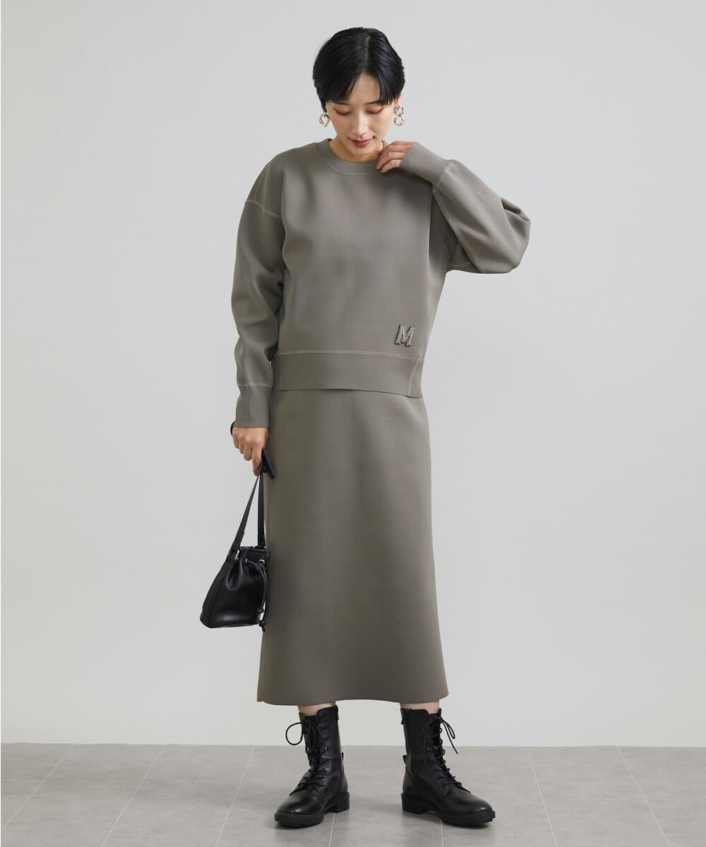 F6FAV37190 MICHEL KLEIN(小さいサイズ)(メゾン ドゥ サンク) [小さいサイズ]スポンディッシュポリワッペン付きニット（セットアップ対応） カーキ(36)