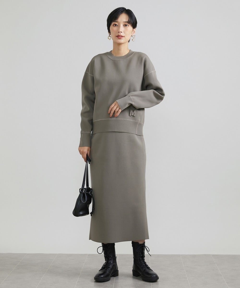 F6FAV37190 MICHEL KLEIN(小さいサイズ)(メゾン ドゥ サンク) [小さいサイズ]スポンディッシュポリワッペン付きニット（セットアップ対応） カーキ(36)