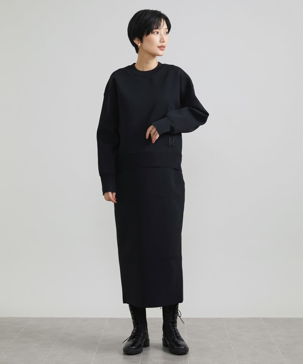 F6FAV37190 MICHEL KLEIN(小さいサイズ)(メゾン ドゥ サンク) [小さいサイズ]スポンディッシュポリワッペン付きニット（セットアップ対応） カーキ(36)