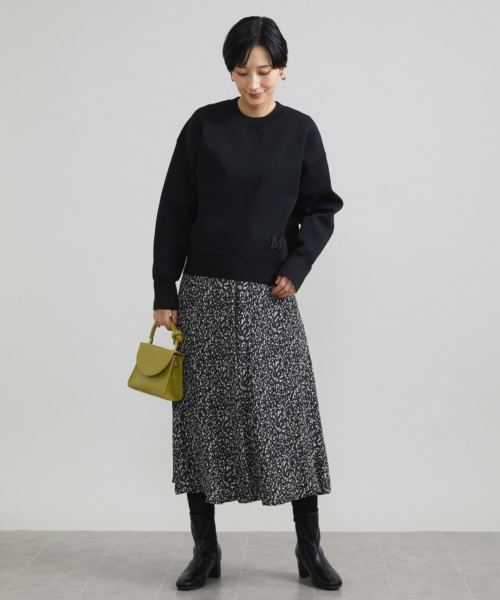 F6FAV37190 MICHEL KLEIN(小さいサイズ)(メゾン ドゥ サンク) [小さいサイズ]スポンディッシュポリワッペン付きニット（セットアップ対応） カーキ(36)