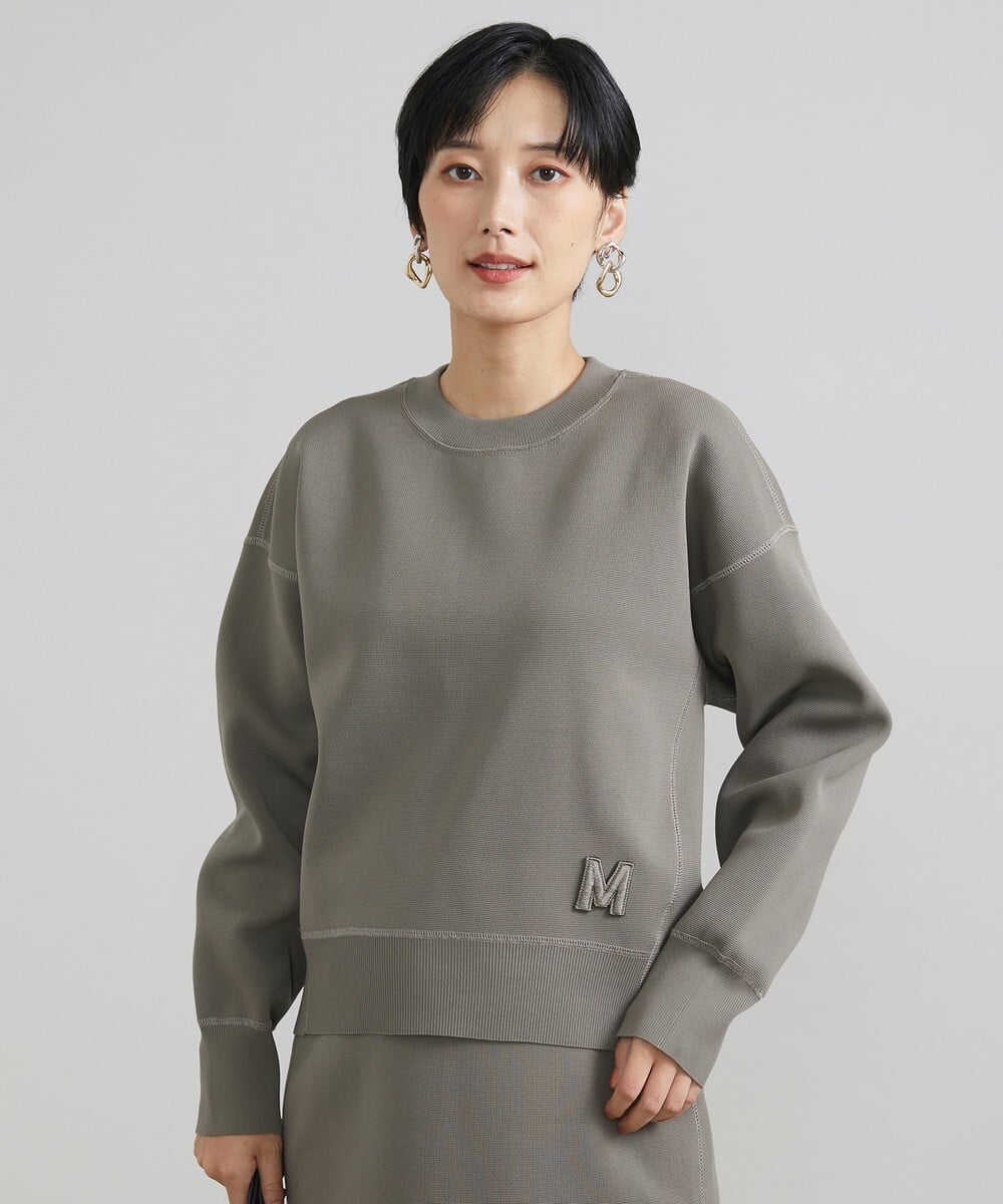 F6FAV37190 MICHEL KLEIN(小さいサイズ)(メゾン ドゥ サンク) [小さいサイズ]スポンディッシュポリワッペン付きニット（セットアップ対応） カーキ(36)