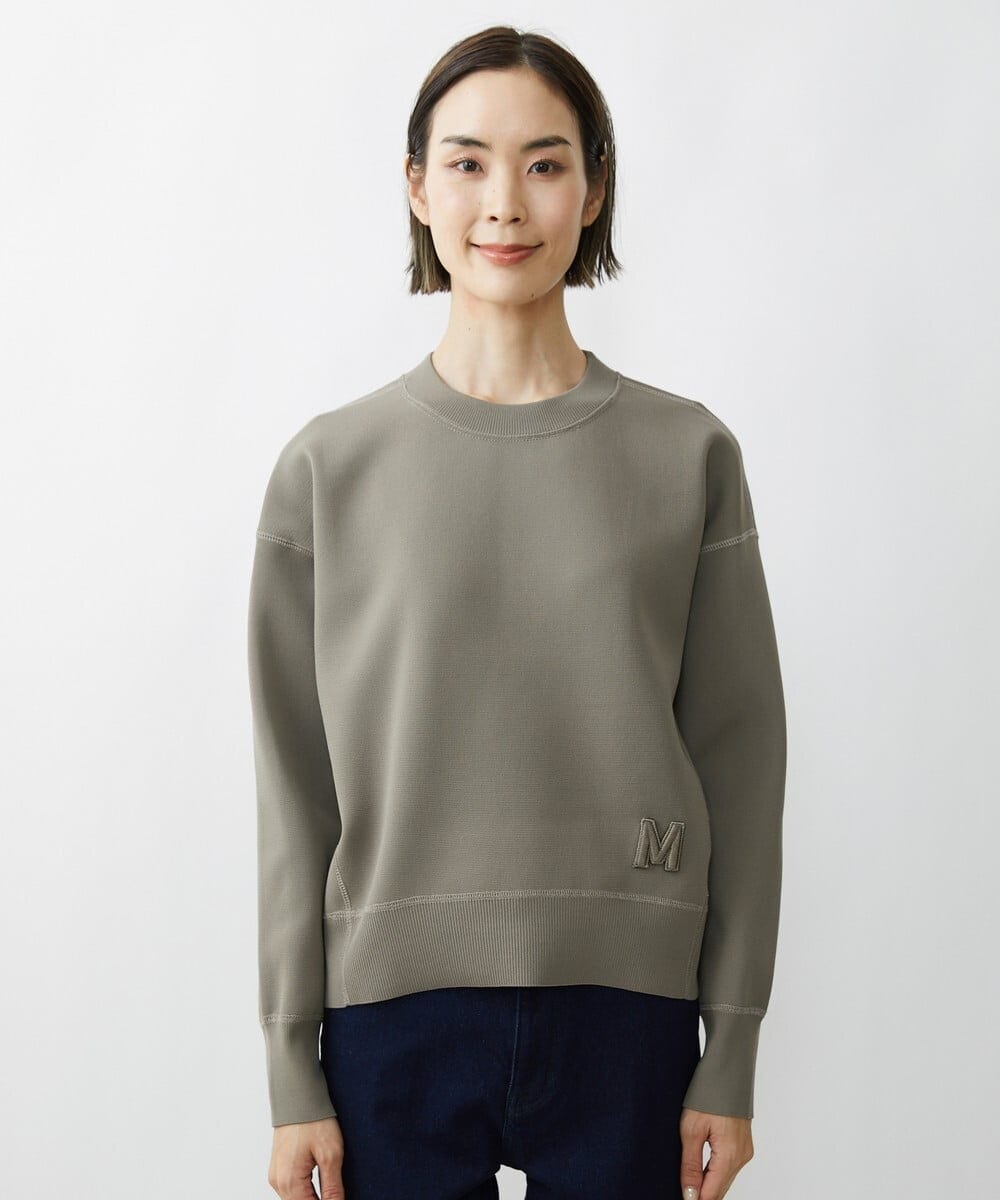 F6FAV37190 MICHEL KLEIN(小さいサイズ)(メゾン ドゥ サンク) [小さいサイズ]スポンディッシュポリワッペン付きニット（セットアップ対応） カーキ(36)