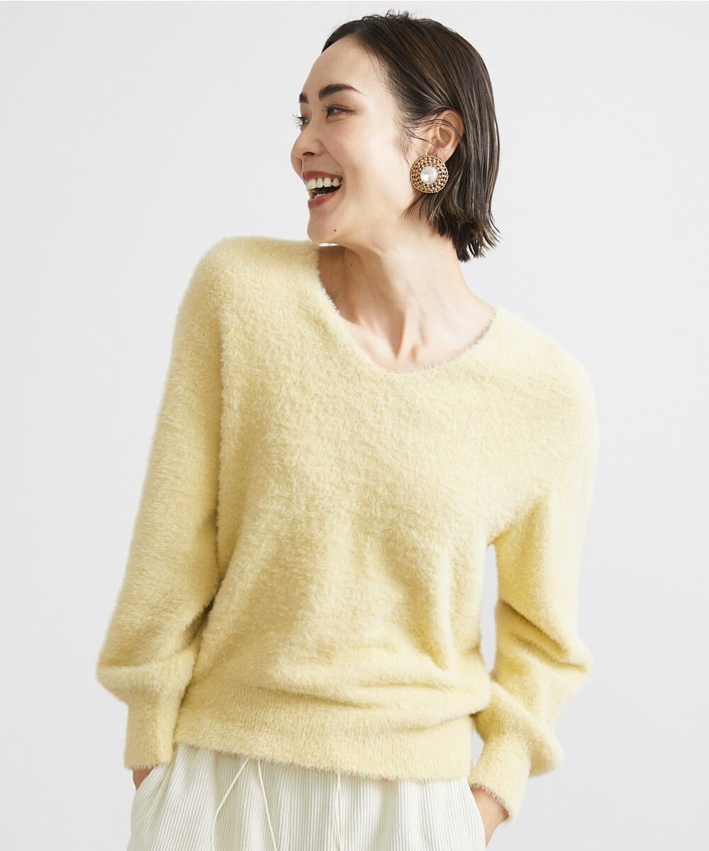 F6FAV42230 MICHEL KLEIN(小さいサイズ)(メゾン ドゥ サンク) [小さいサイズ]Vネックシャギーニット ライトイエロー(20)