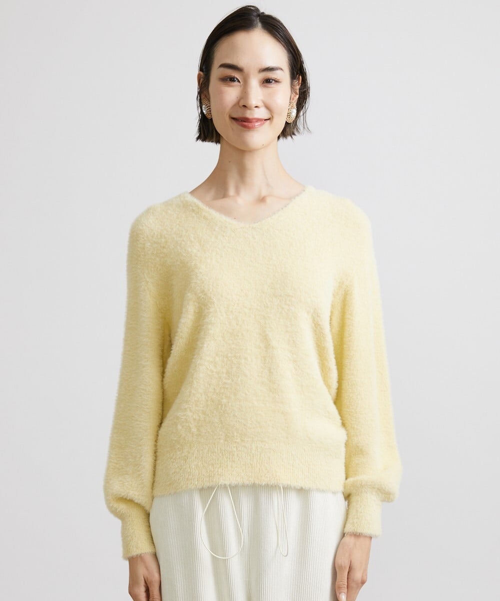 F6FAV42230 MICHEL KLEIN(小さいサイズ)(メゾン ドゥ サンク) [小さいサイズ]Vネックシャギーニット ライトイエロー(20)