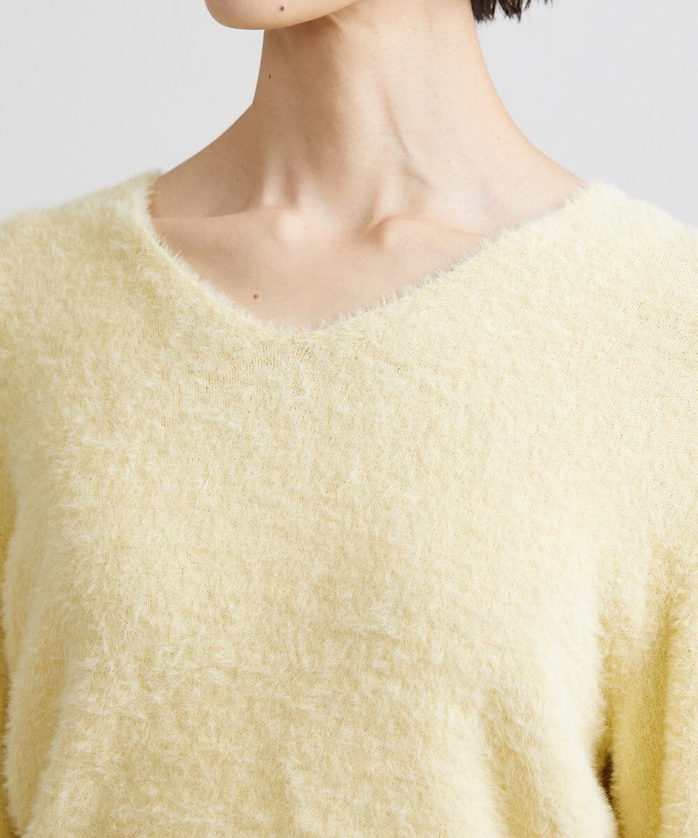 F6FAV42230 MICHEL KLEIN(小さいサイズ)(メゾン ドゥ サンク) [小さいサイズ]Vネックシャギーニット ライトイエロー(20)