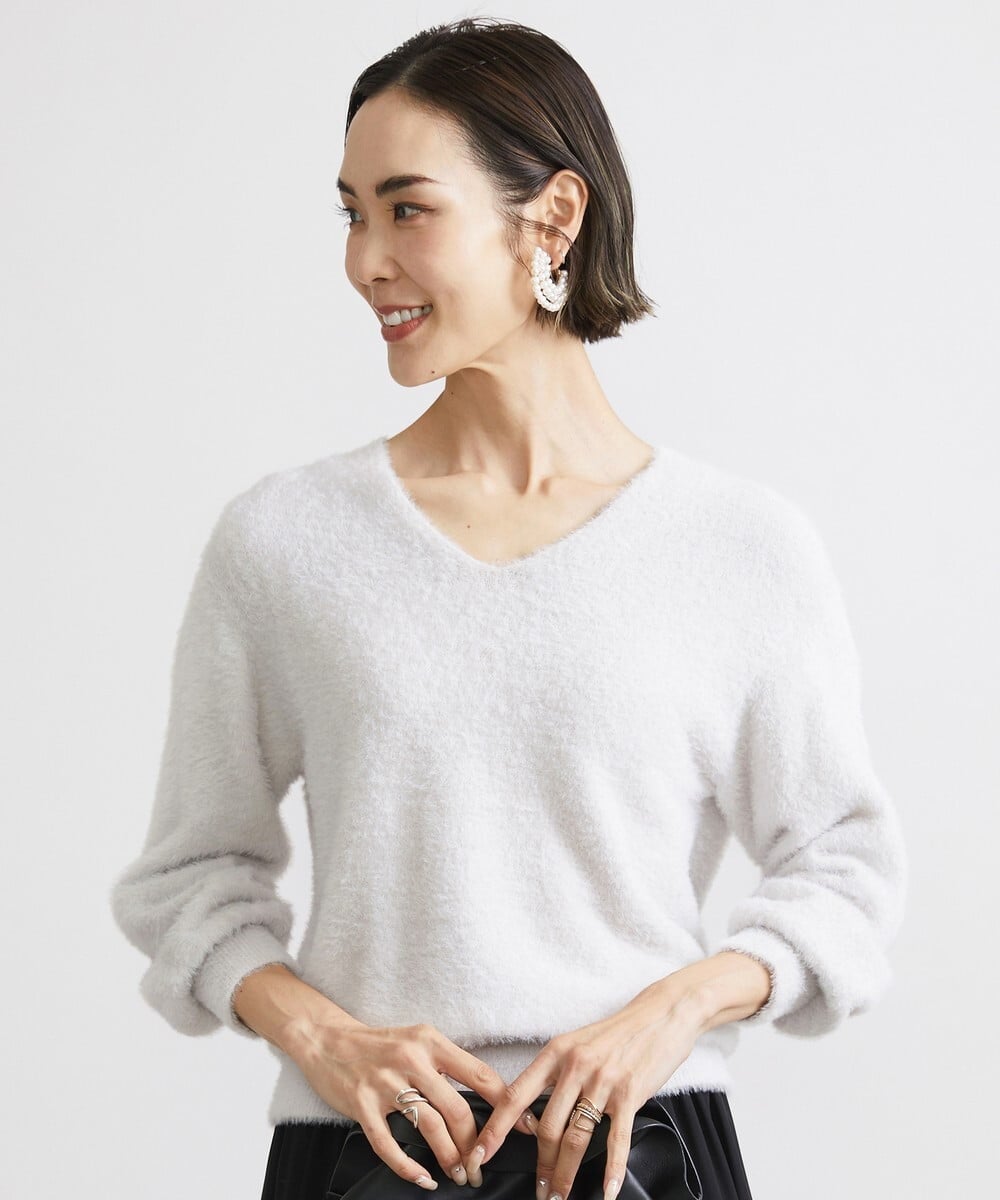 F6FAV42230 MICHEL KLEIN(小さいサイズ)(メゾン ドゥ サンク) [小さいサイズ]Vネックシャギーニット ライトイエロー(20)
