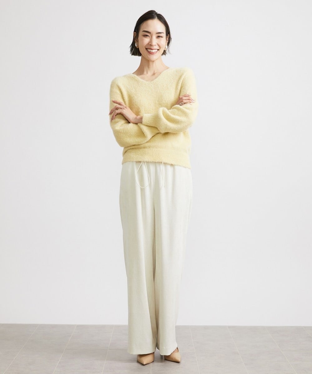 F6FAV42230 MICHEL KLEIN(小さいサイズ)(メゾン ドゥ サンク) [小さいサイズ]Vネックシャギーニット ライトイエロー(20)