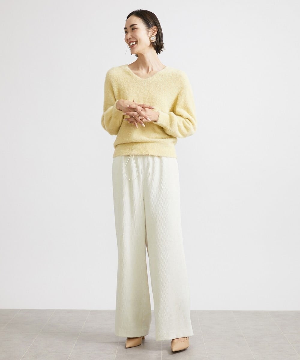 F6FAV42230 MICHEL KLEIN(小さいサイズ)(メゾン ドゥ サンク) [小さいサイズ]Vネックシャギーニット ライトイエロー(20)