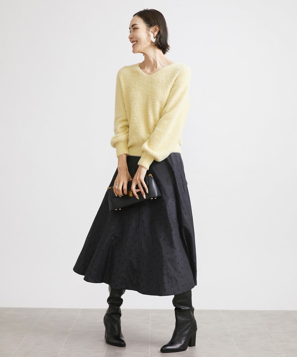 F6FAV42230 MICHEL KLEIN(小さいサイズ)(メゾン ドゥ サンク) [小さいサイズ]Vネックシャギーニット ライトイエロー(20)