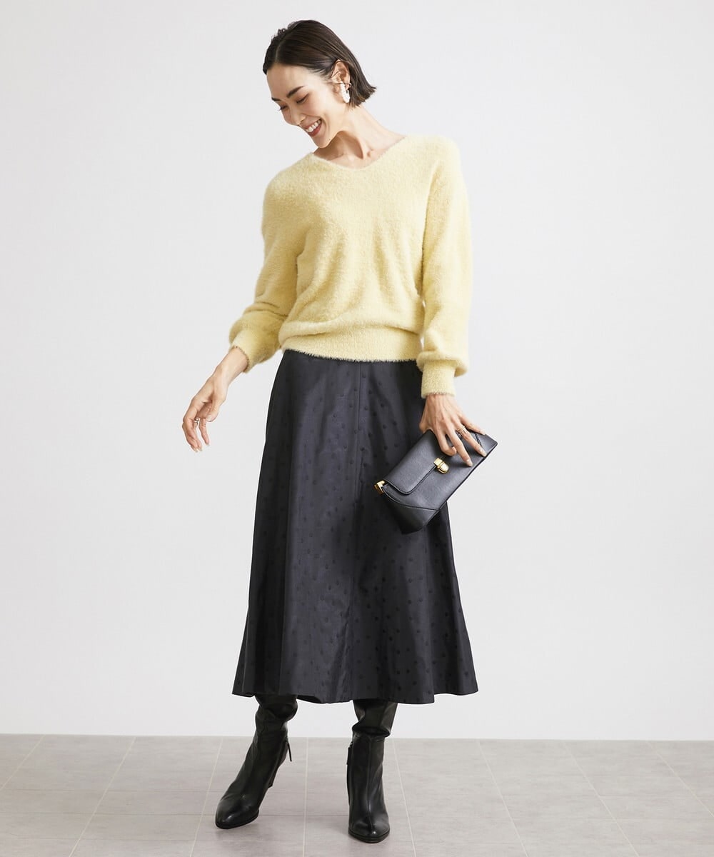 F6FAV42230 MICHEL KLEIN(小さいサイズ)(メゾン ドゥ サンク) [小さいサイズ]Vネックシャギーニット ライトイエロー(20)