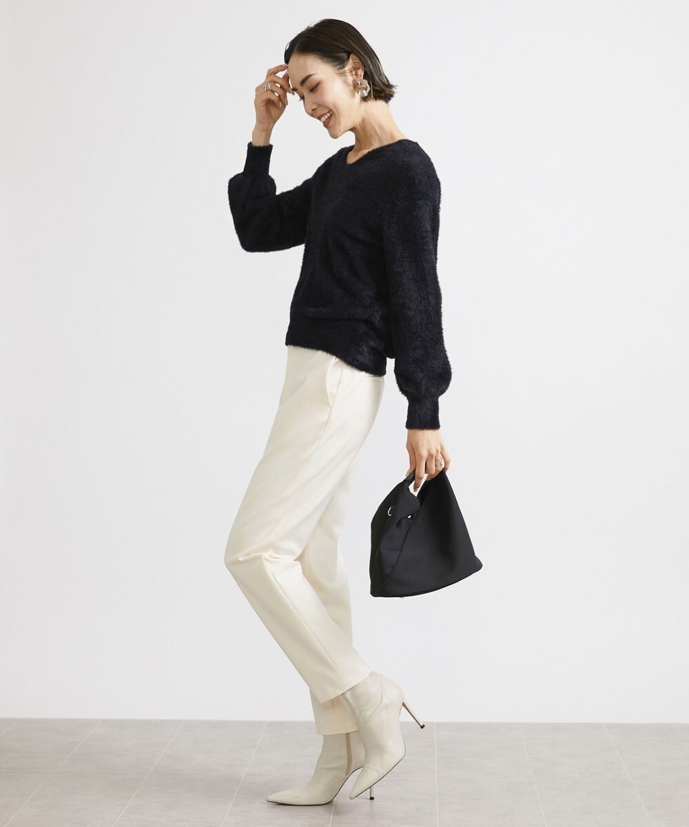 F6FAV42230 MICHEL KLEIN(小さいサイズ)(メゾン ドゥ サンク) [小さいサイズ]Vネックシャギーニット ライトイエロー(20)