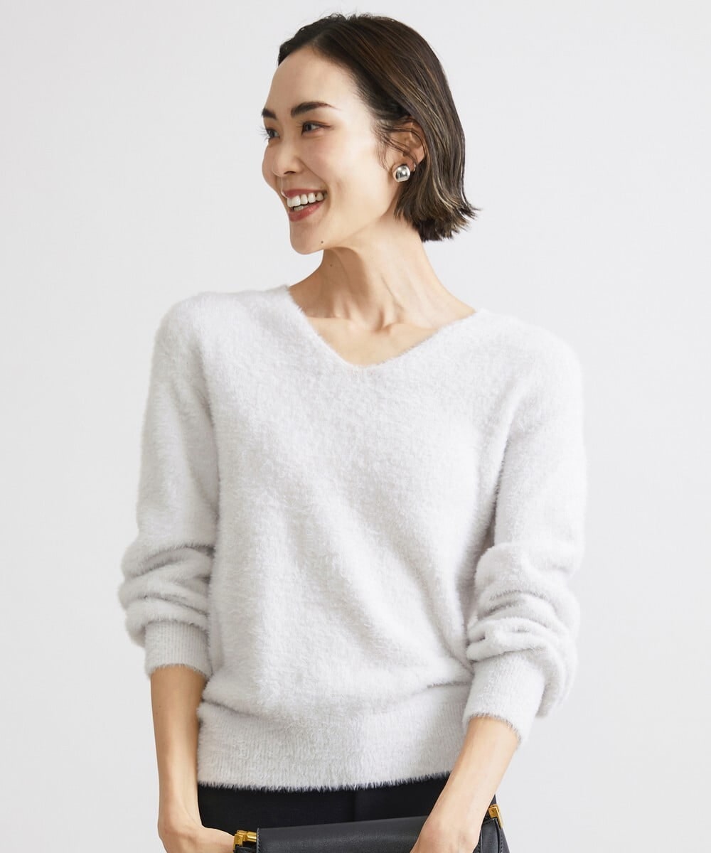 F6FAV42230 MICHEL KLEIN(小さいサイズ)(メゾン ドゥ サンク) [小さいサイズ]Vネックシャギーニット ライトイエロー(20)