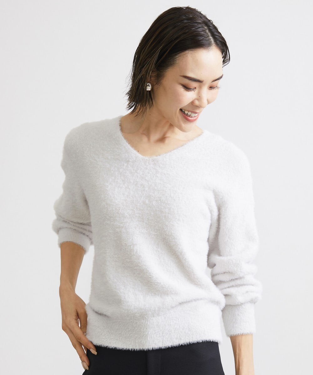 F6FAV42230 MICHEL KLEIN(小さいサイズ)(メゾン ドゥ サンク) [小さいサイズ]Vネックシャギーニット ライトイエロー(20)