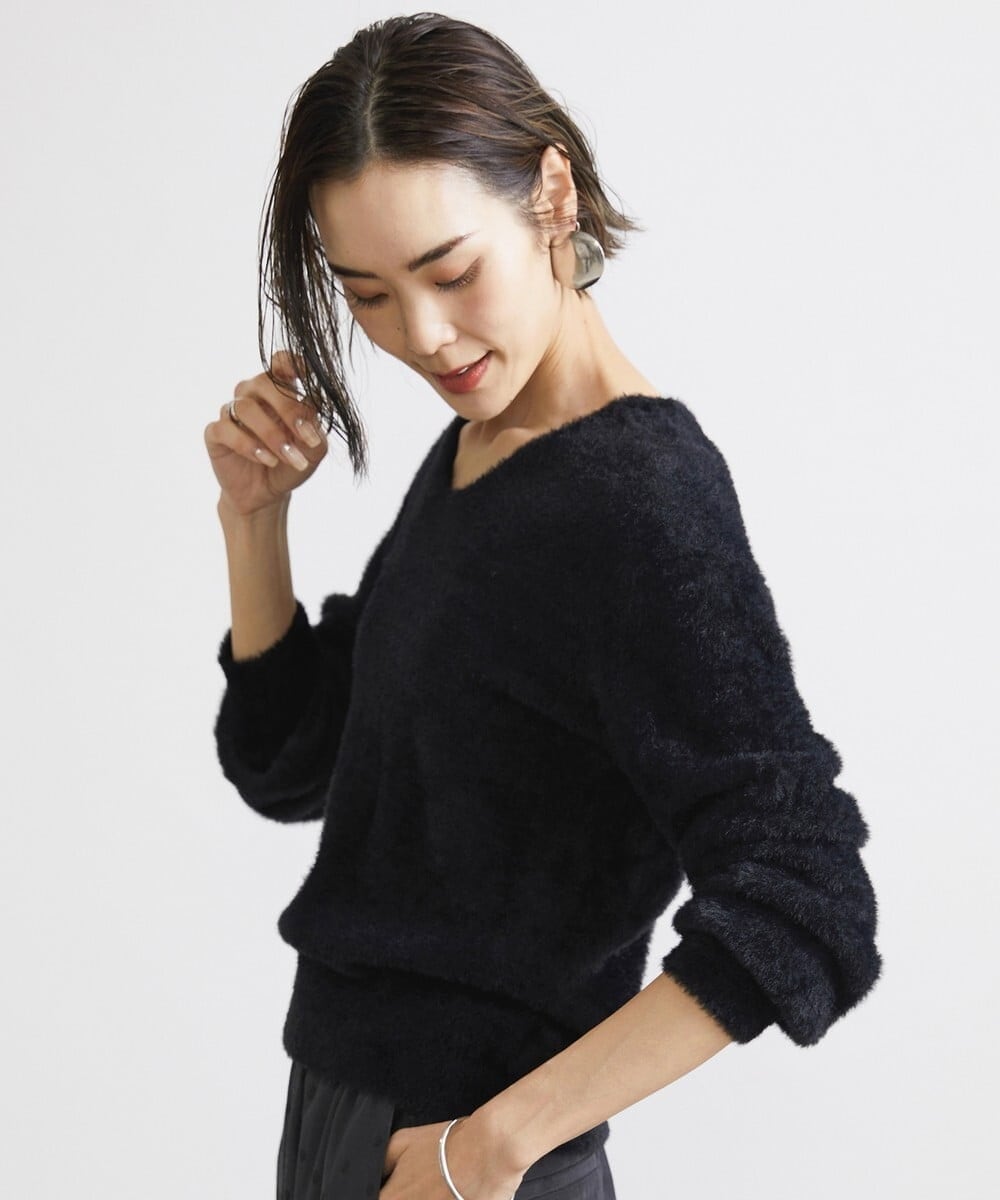 F6FAV42230 MICHEL KLEIN(小さいサイズ)(メゾン ドゥ サンク) [小さいサイズ]Vネックシャギーニット ライトイエロー(20)