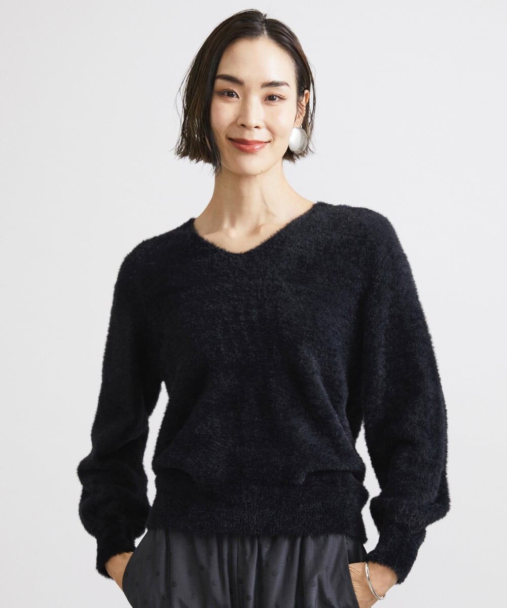 F6FAV42230 MICHEL KLEIN(小さいサイズ)(メゾン ドゥ サンク) [小さいサイズ]Vネックシャギーニット ライトイエロー(20)