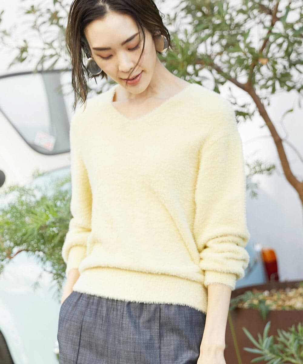 F6FAV42230 MICHEL KLEIN(小さいサイズ)(メゾン ドゥ サンク) [小さいサイズ]Vネックシャギーニット ライトイエロー(20)