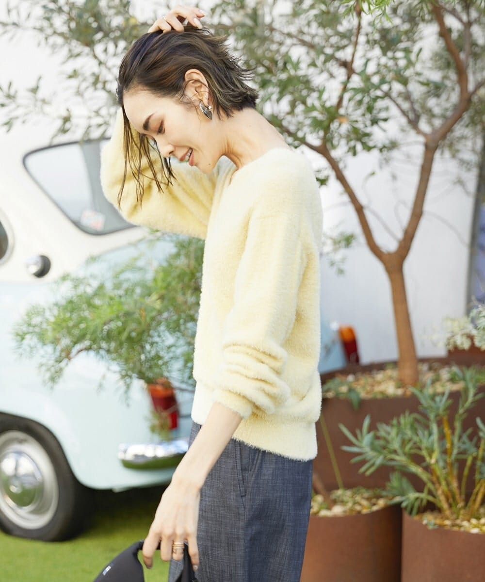 F6FAV42230 MICHEL KLEIN(小さいサイズ)(メゾン ドゥ サンク) [小さいサイズ]Vネックシャギーニット ライトイエロー(20)
