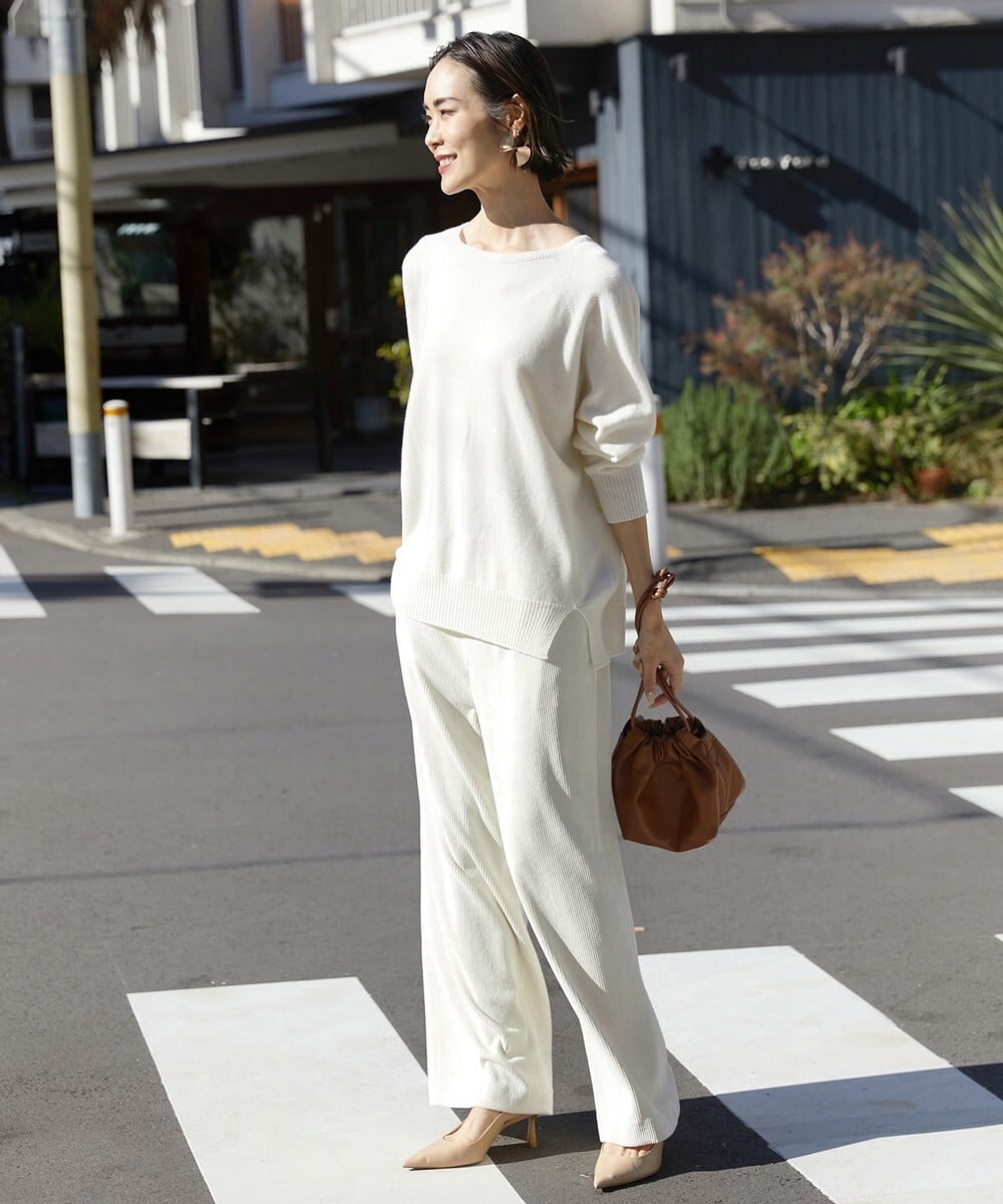 F6FAV46190 MICHEL KLEIN(小さいサイズ)(メゾン ドゥ サンク) [小さいサイズ]ホールガーメント(R)BOXシルエットウールニット(定番人気) ブルー(55)