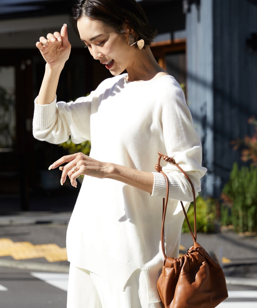 F6FAV46190 MICHEL KLEIN(小さいサイズ)(メゾン ドゥ サンク) [小さいサイズ]ホールガーメント(R)BOXシルエットウールニット(定番人気) ブルー(55)