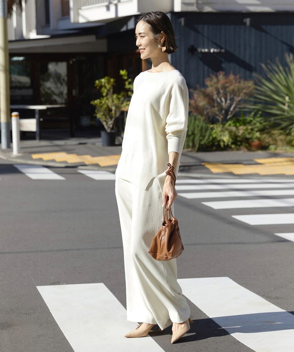F6FAV46190 MICHEL KLEIN(小さいサイズ)(メゾン ドゥ サンク) [小さいサイズ]ホールガーメント(R)BOXシルエットウールニット(定番人気) ブルー(55)