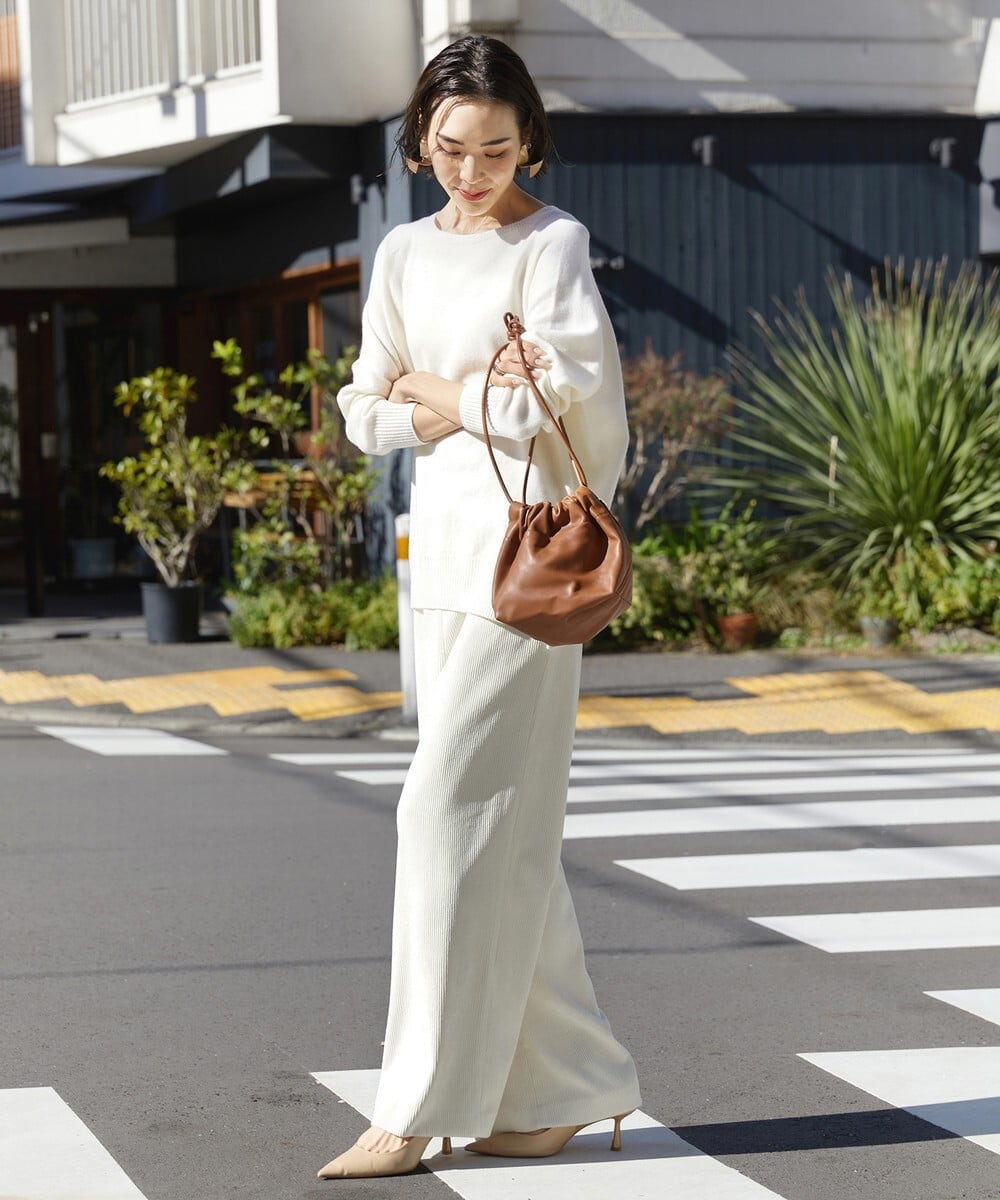F6FAV46190 MICHEL KLEIN(小さいサイズ)(メゾン ドゥ サンク) [小さいサイズ]ホールガーメント(R)BOXシルエットウールニット(定番人気) ブルー(55)