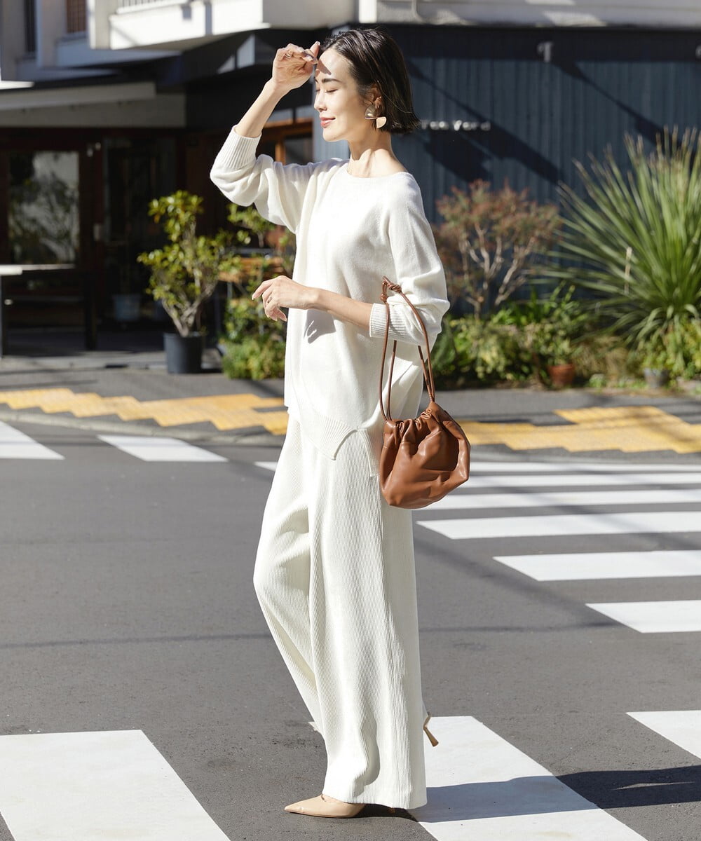 F6FAV46190 MICHEL KLEIN(小さいサイズ)(メゾン ドゥ サンク) [小さいサイズ]ホールガーメント(R)BOXシルエットウールニット(定番人気) ブルー(55)