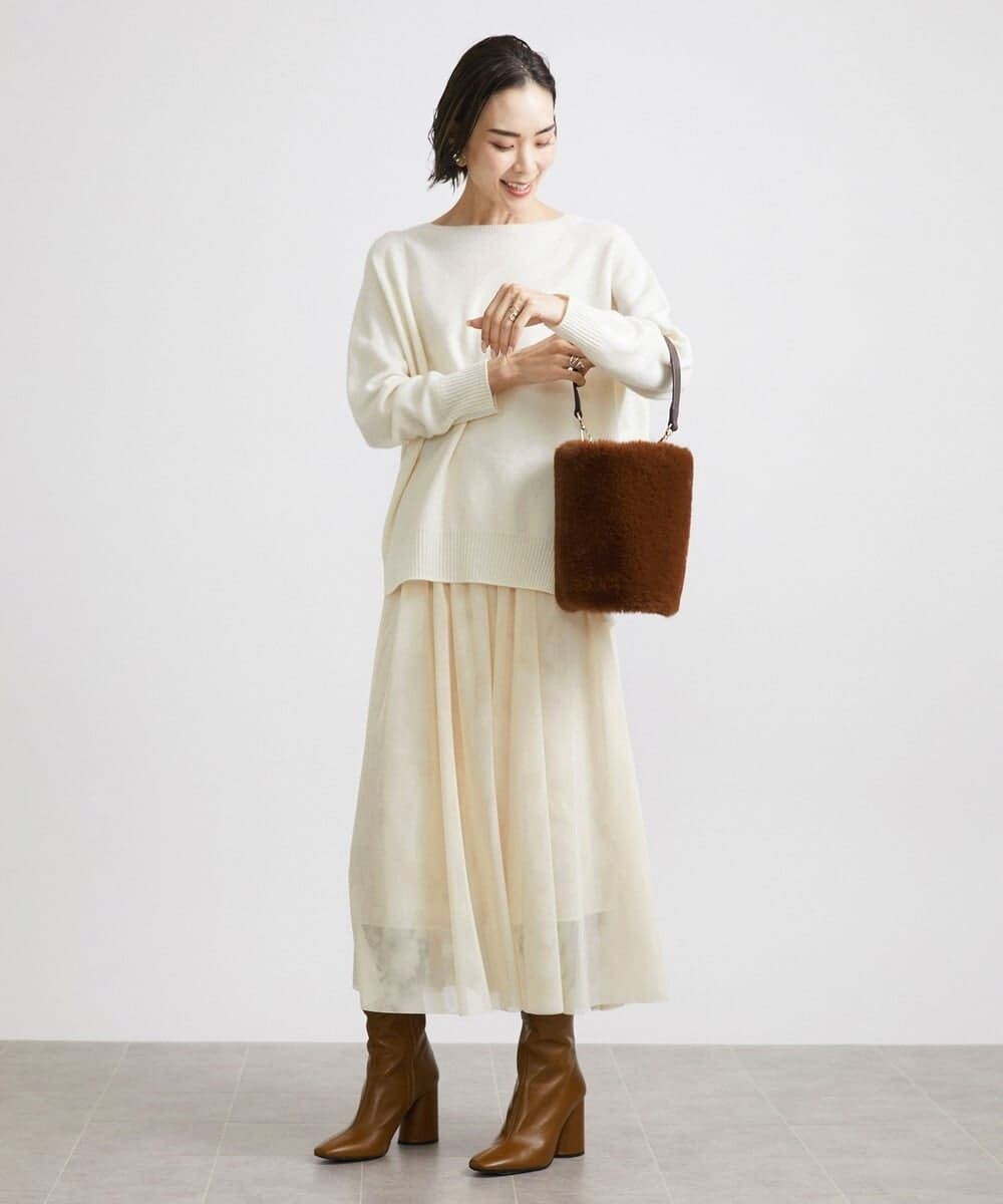 F6FAV46190 MICHEL KLEIN(小さいサイズ)(メゾン ドゥ サンク) [小さいサイズ]ホールガーメント(R)BOXシルエットウールニット(定番人気) ブルー(55)