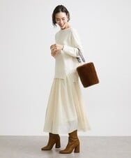 F6FAV46190 MICHEL KLEIN(小さいサイズ)(メゾン ドゥ サンク) [小さいサイズ]ホールガーメント(R)BOXシルエットウールニット(定番人気) ブルー(55)