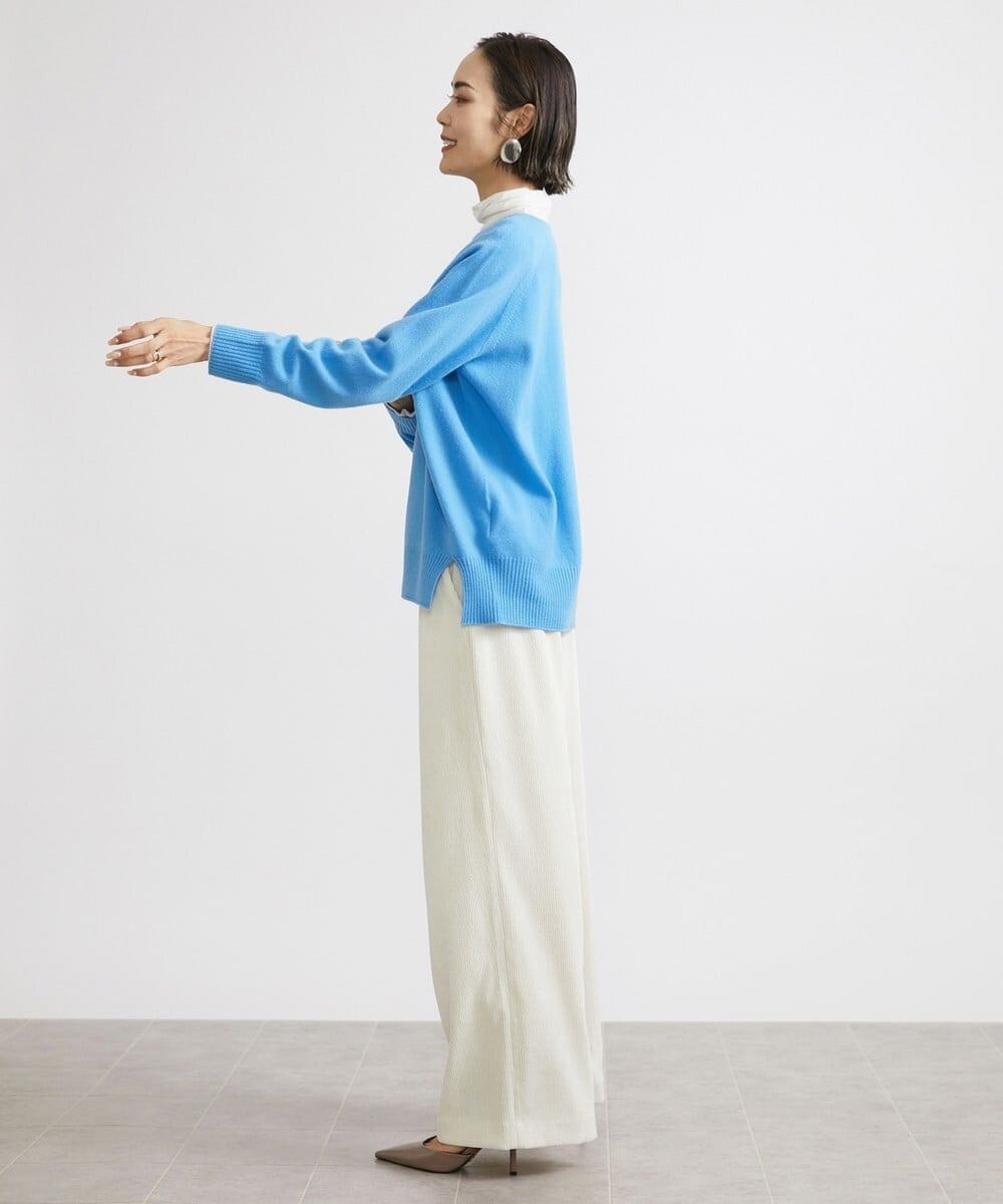 F6FAV46190 MICHEL KLEIN(小さいサイズ)(メゾン ドゥ サンク) [小さいサイズ]ホールガーメント(R)BOXシルエットウールニット(定番人気) ブルー(55)