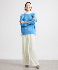 F6FAV46190 MICHEL KLEIN(小さいサイズ)(メゾン ドゥ サンク) [小さいサイズ]ホールガーメント(R)BOXシルエットウールニット(定番人気) ブルー(55)