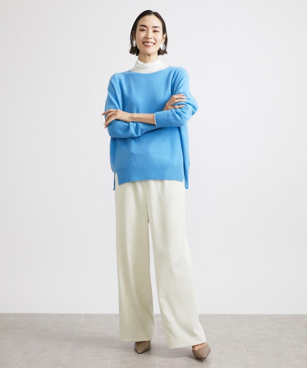 F6FAV46190 MICHEL KLEIN(小さいサイズ)(メゾン ドゥ サンク) [小さいサイズ]ホールガーメント(R)BOXシルエットウールニット(定番人気) ブルー(55)