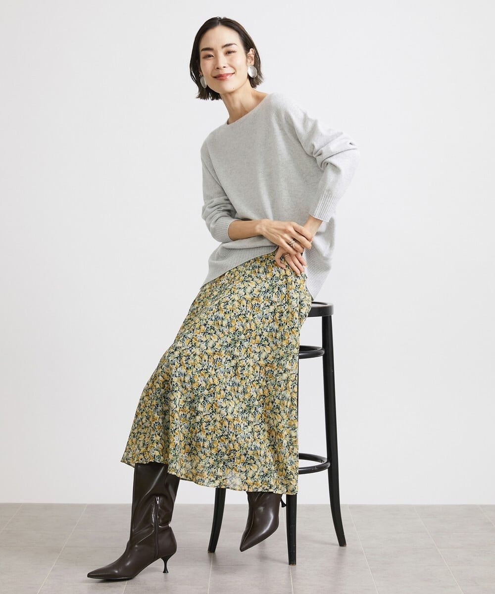 F6FAV46190 MICHEL KLEIN(小さいサイズ)(メゾン ドゥ サンク) [小さいサイズ]ホールガーメント(R)BOXシルエットウールニット(定番人気) ブルー(55)