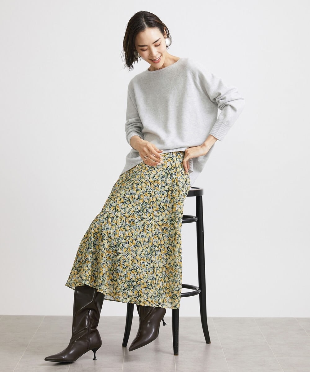 F6FAV46190 MICHEL KLEIN(小さいサイズ)(メゾン ドゥ サンク) [小さいサイズ]ホールガーメント(R)BOXシルエットウールニット(定番人気) ブルー(55)