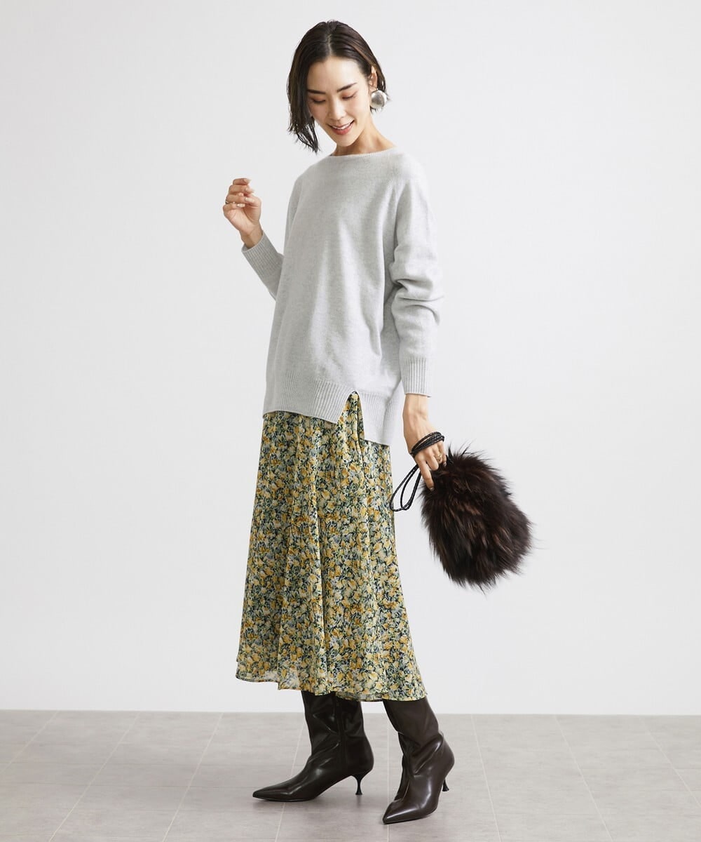 F6FAV46190 MICHEL KLEIN(小さいサイズ)(メゾン ドゥ サンク) [小さいサイズ]ホールガーメント(R)BOXシルエットウールニット(定番人気) ブルー(55)