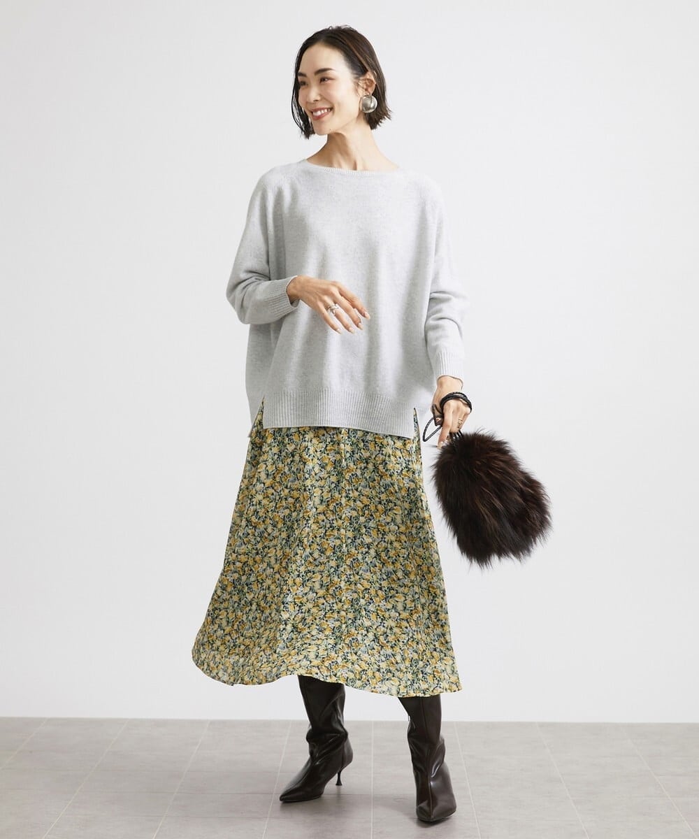 F6FAV46190 MICHEL KLEIN(小さいサイズ)(メゾン ドゥ サンク) [小さいサイズ]ホールガーメント(R)BOXシルエットウールニット(定番人気) ブルー(55)