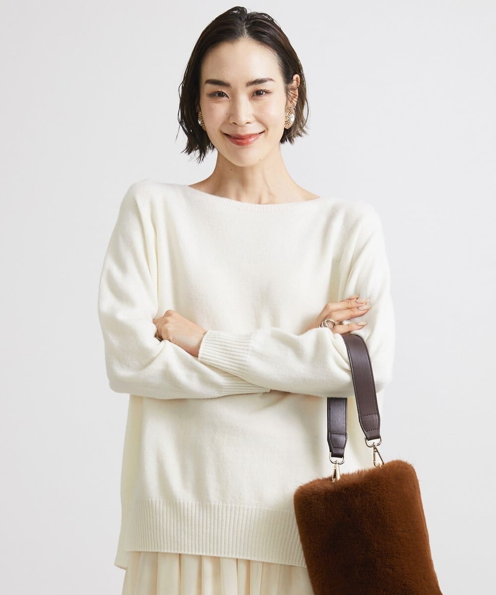 F6FAV46190 MICHEL KLEIN(小さいサイズ)(メゾン ドゥ サンク) [小さいサイズ]ホールガーメント(R)BOXシルエットウールニット(定番人気) ブルー(55)