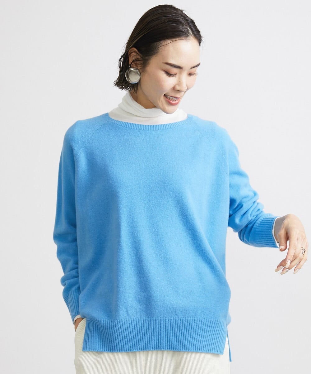 F6FAV46190 MICHEL KLEIN(小さいサイズ)(メゾン ドゥ サンク) [小さいサイズ]ホールガーメント(R)BOXシルエットウールニット(定番人気) ブルー(55)