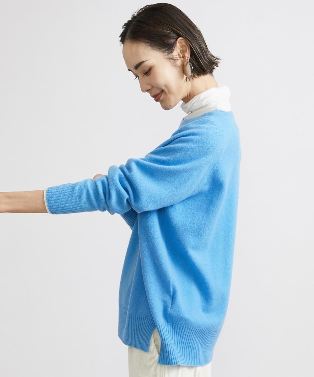 F6FAV46190 MICHEL KLEIN(小さいサイズ)(メゾン ドゥ サンク) [小さいサイズ]ホールガーメント(R)BOXシルエットウールニット(定番人気) ブルー(55)